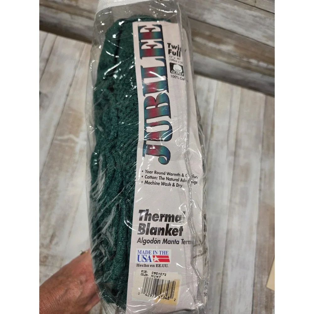 Jubilee Hunter Green Thermal Blanket 100% Cotton Twin Full 72x90 Made in USA NOS